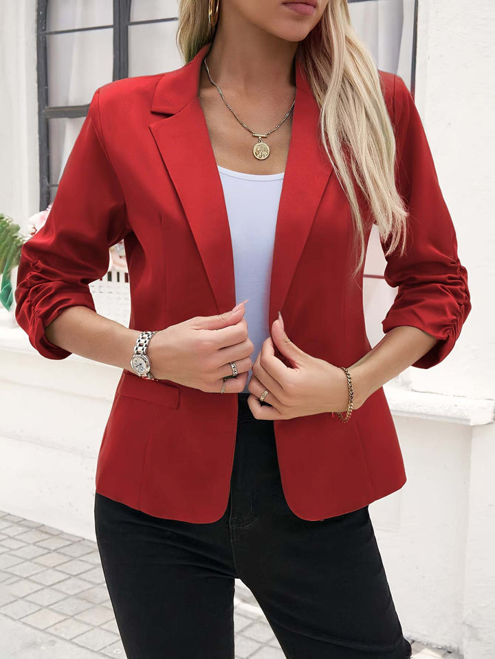 Women's figure-flattering blazer with gathered three-quarter sleeves and narrow lapels Mune Fashion