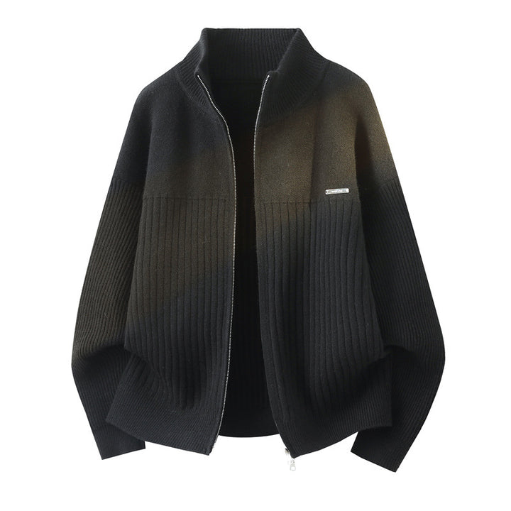 Unisex Oversize Knit Cardigan with Stand-Up Collar, Full Zip & Structured Rib Knit Mune Fashion