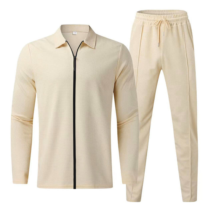 Men's Structured Waffle Loungewear Set with Collar Half-Zip & Drawstring Pants Mune Fashion