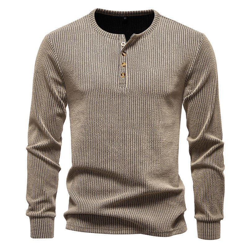Men's Slim-Fit Ribbed Henley Long Sleeve Sweater with Round Neck and Button Placket Mune Fashion