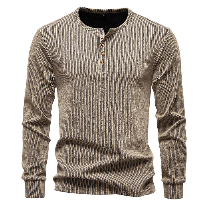 Men's Slim-Fit Ribbed Henley Long Sleeve Sweater with Round Neck and Button Placket Mune Fashion