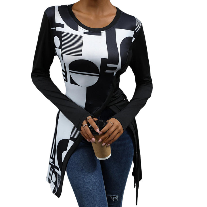 Women's asymmetrical long sleeve top with geometric pattern Mune Fashion