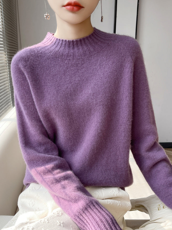 Women's Short Mock Neck Sweater made of fluffy Mohair Blend with boxy silhouette Mune Fashion