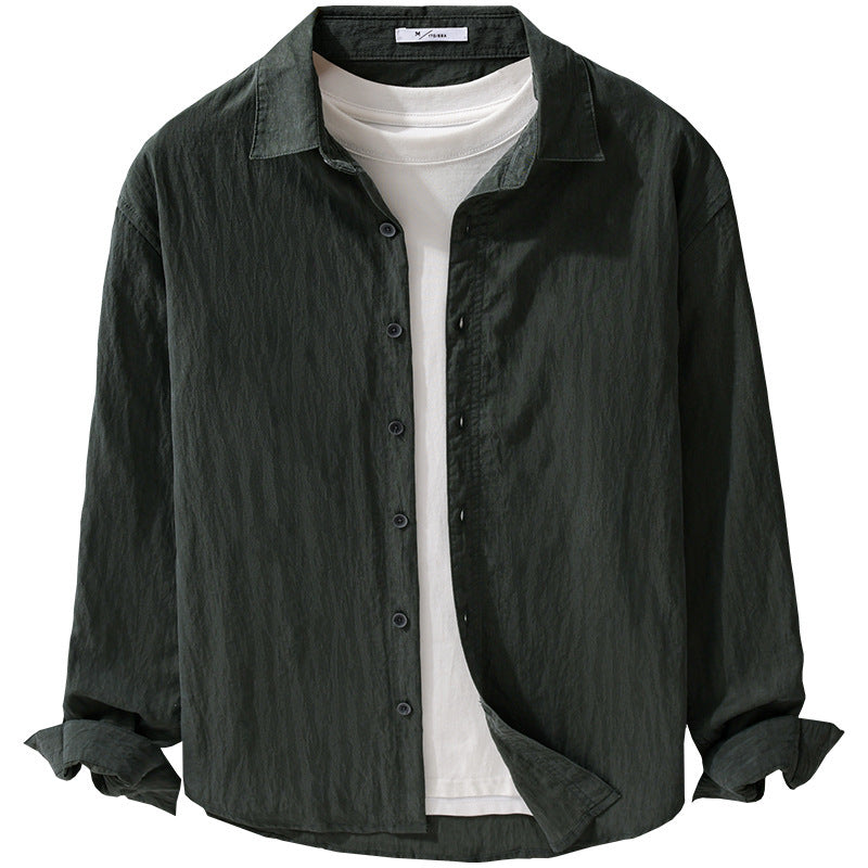 Men's Loose Crinkle Shirt made of Linen-Cotton Blend with Relaxed Fit and Wooden Buttons Mune Fashion
