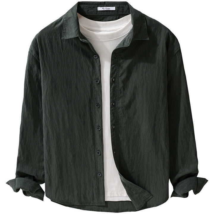 Men's Loose Crinkle Shirt made of Linen-Cotton Blend with Relaxed Fit and Wooden Buttons Mune Fashion