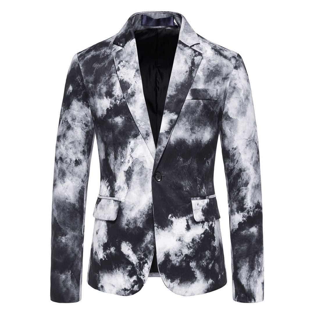 Men's Slim-Fit Blazer with Watercolor Print and One-Button Closure Mune Fashion