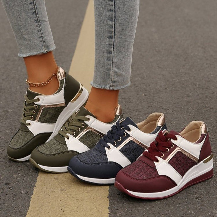 Women's fashionable platform sneakers with cushioned memory footbed and structured textile combination Mune Fashion