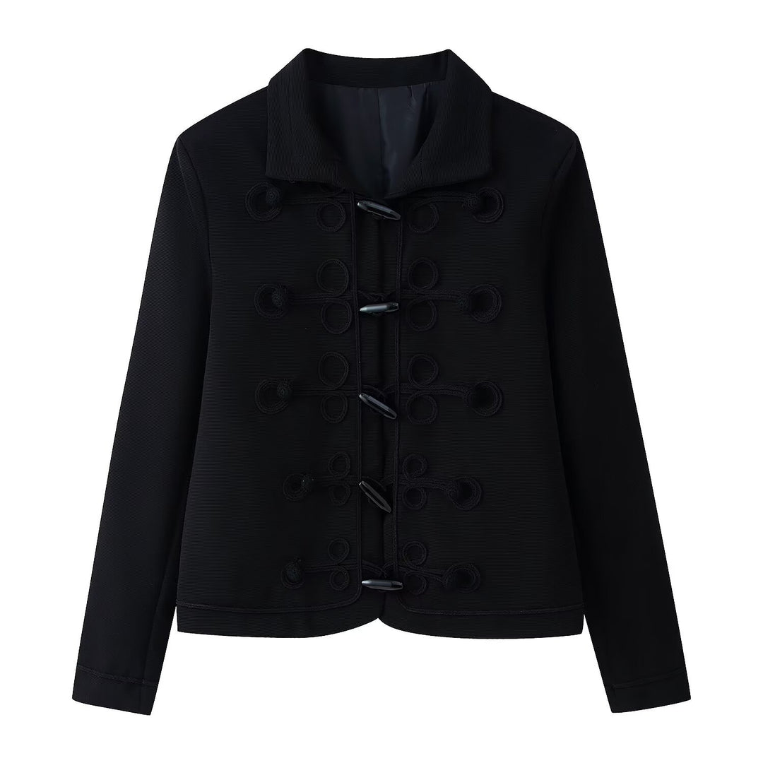 Women Short Jacket with Frog Closures and Stand-Up Collar Mune Fashion