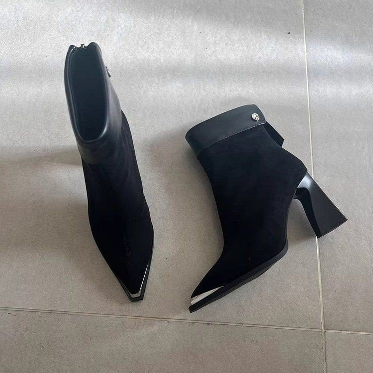 Women Elegant Block Heel Ankle Boots Mune Fashion