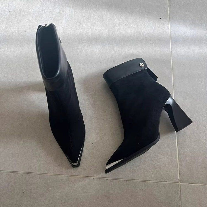 Women Elegant Block Heel Ankle Boots Mune Fashion