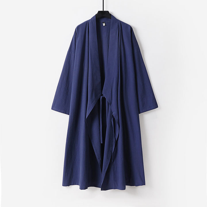 Unisex Longer Kimono Coat made of lightweight cotton blend with draped front and tie loop Mune Fashion
