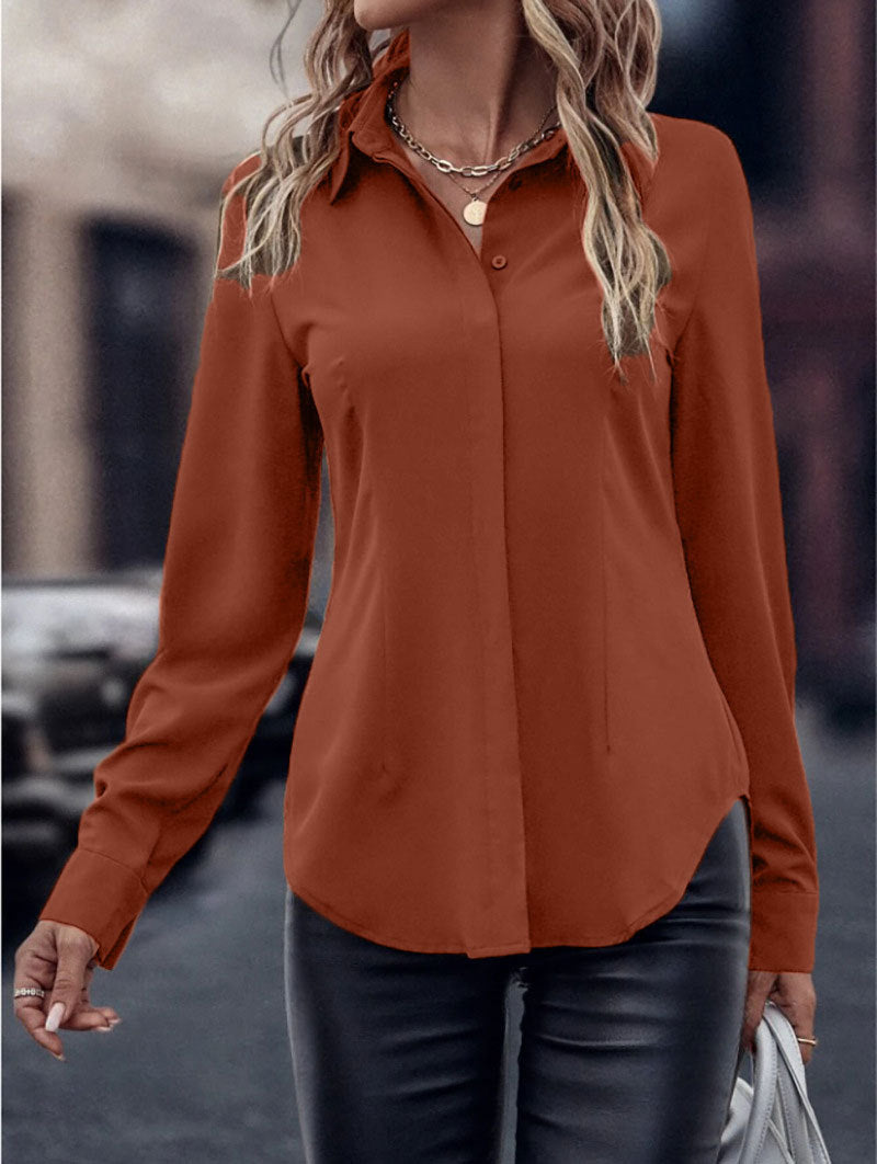 Ladies elegant satin blouse with classic collar and timeless cut Mune Fashion