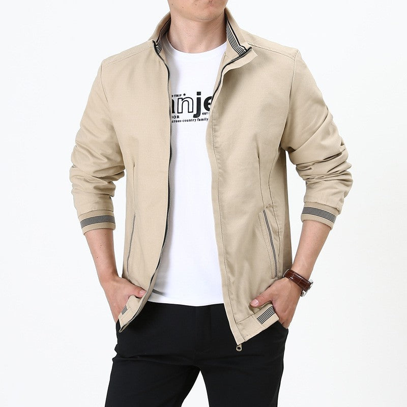Men's tailored Harrington jacket made of cotton twill with concealed zipper and striped cuffs Mune Fashion
