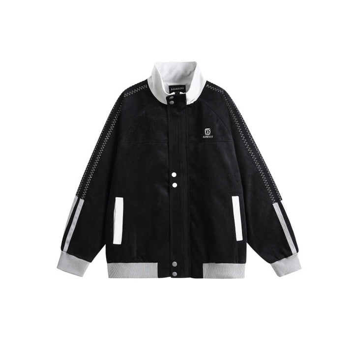 Men's bomber jacket in boxy cut with high stand-up collar, snap button placket and contrast piping Mune Fashion