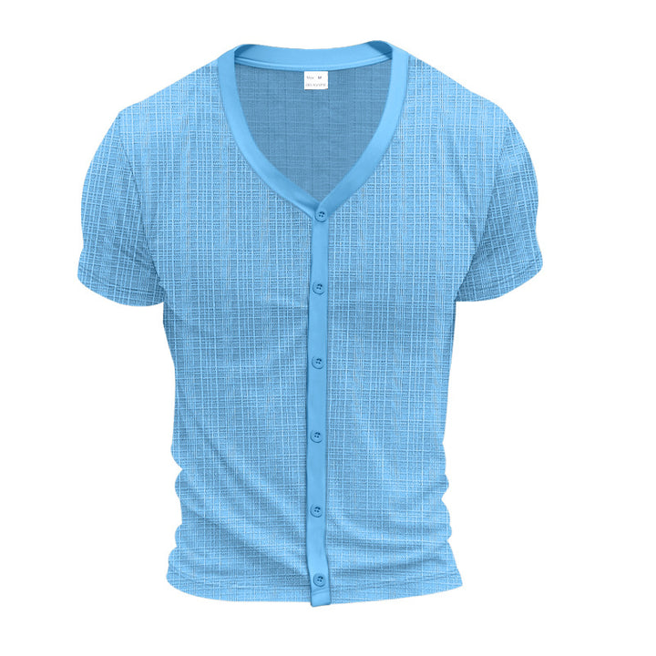 Men's short-sleeve fine knit cardigan with V-neck and continuous button placket Mune Fashion