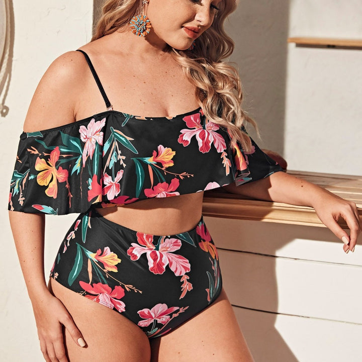 Women's bikini set with floral off-shoulder top and high-cut briefs Mune Fashion