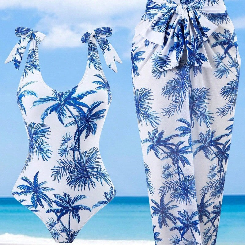 Women's High Neck One-Piece Swimsuit with Matching Wrap Skirt Mune Fashion