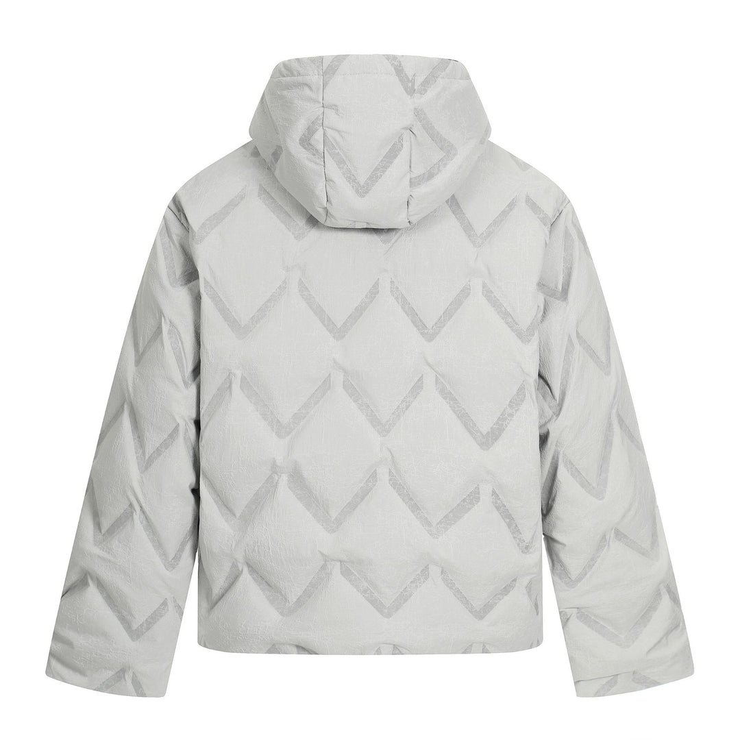 Women's short padded hooded jacket with reflective chevron quilting Mune Fashion