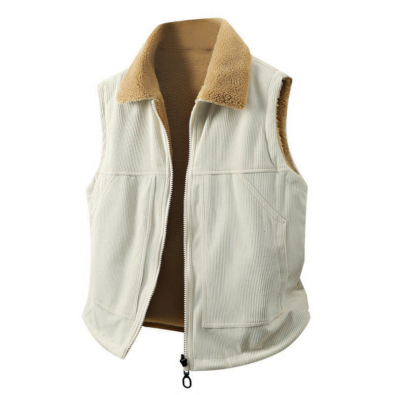 Women's Sleeveless Teddy Fleece Vest with Stand Collar and Full-Length Zipper Mune Fashion