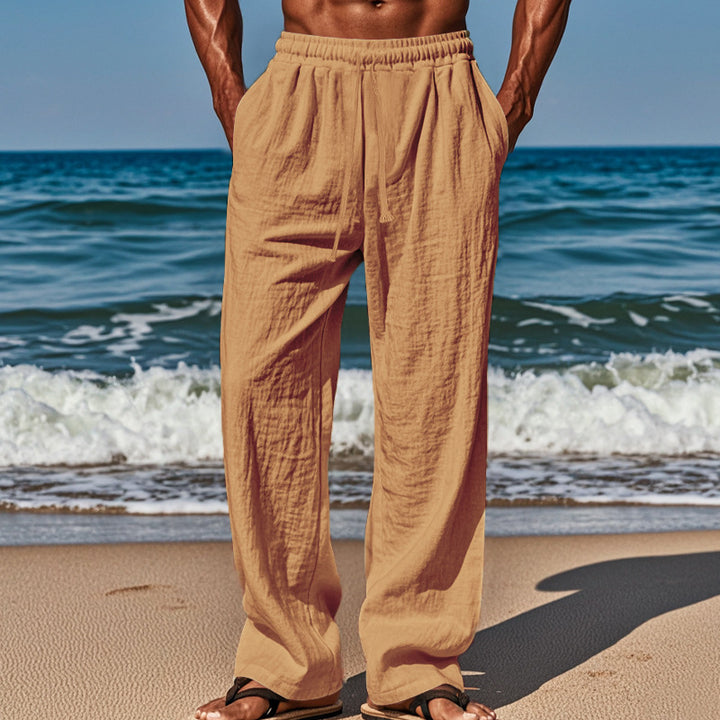 Men's Lightweight Linen Pants with Wide Leg and Elastic Waist Mune Fashion