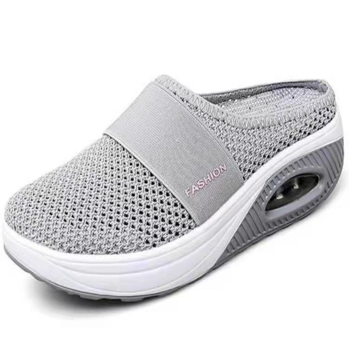 Ladies Breathable Knit Mule with Air Cushion Platform Mune Fashion