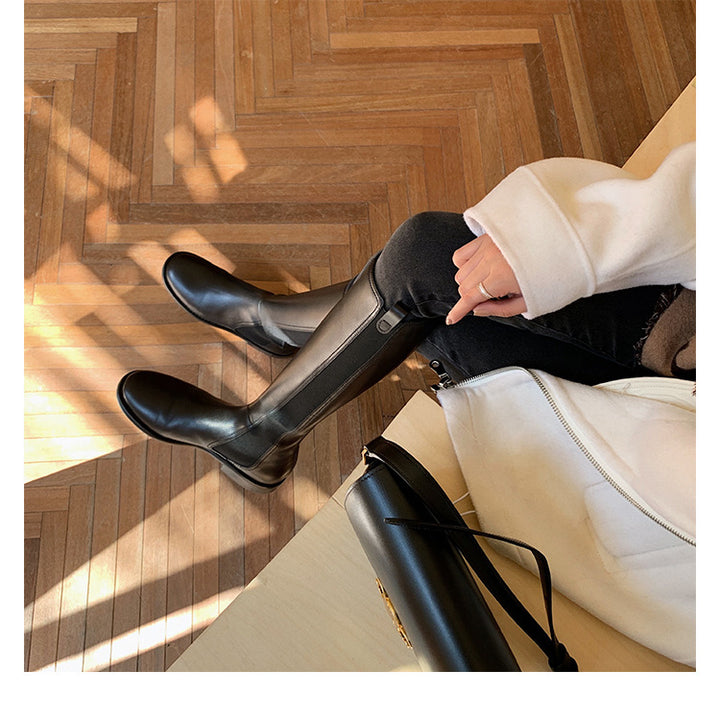 Women knee-high leather Chelsea boots with elastic insert Mune Fashion