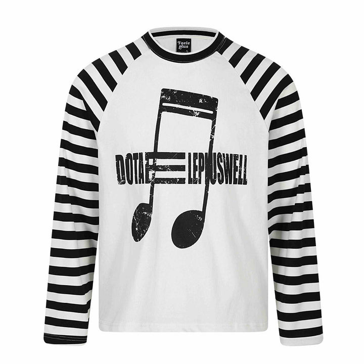 Unisex Long-Sleeve Raglan Longsleeve with Music Print and Striped Sleeves Mune Fashion