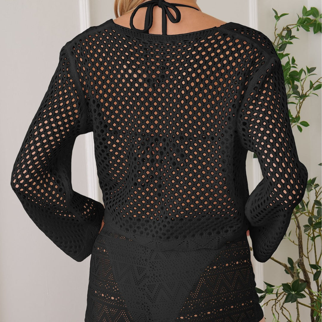Women's Airy Crochet Beach Cover-Up with Decorative Flowers Mune Fashion