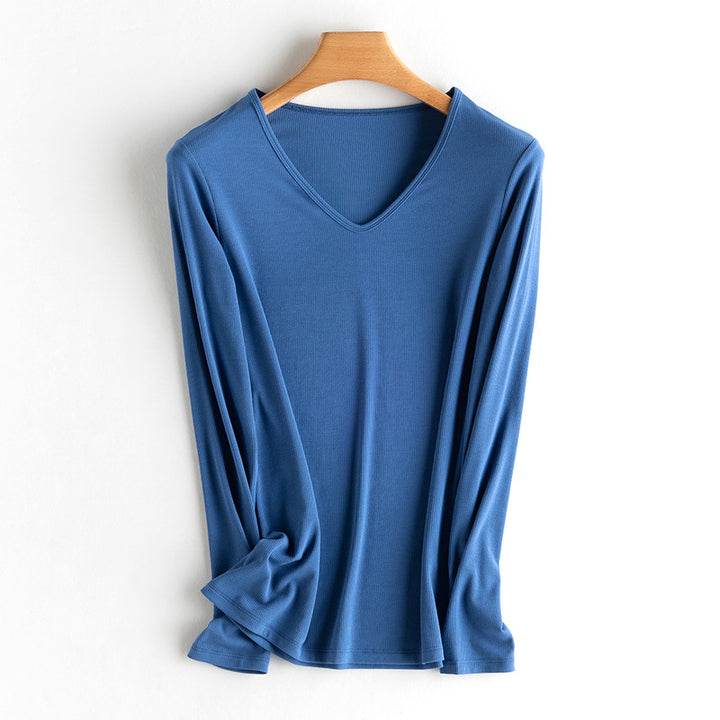 Women Long Sleeve Fine Rib Shirt made of soft Modal-Cotton mix with round neck Mune Fashion