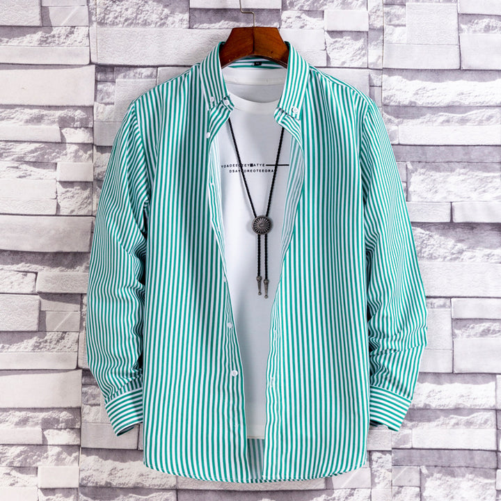 Men's nan legeres striped shirt with regular fit and kent collar Mune Fashion