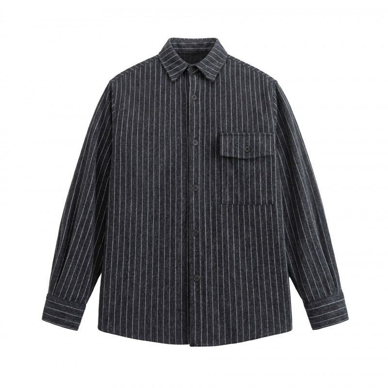 Unisex Overshirt Shirt Jacket with Pinstripes and Patch Pocket Mune Fashion