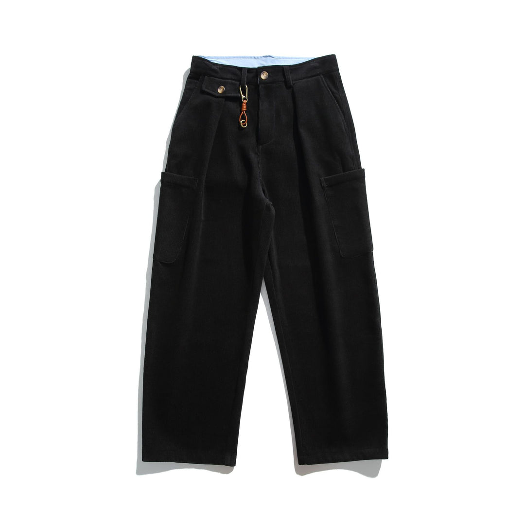 Men's Corduroy Cargo Pants with High Waist, Wide Leg and Flap Pockets Mune Fashion