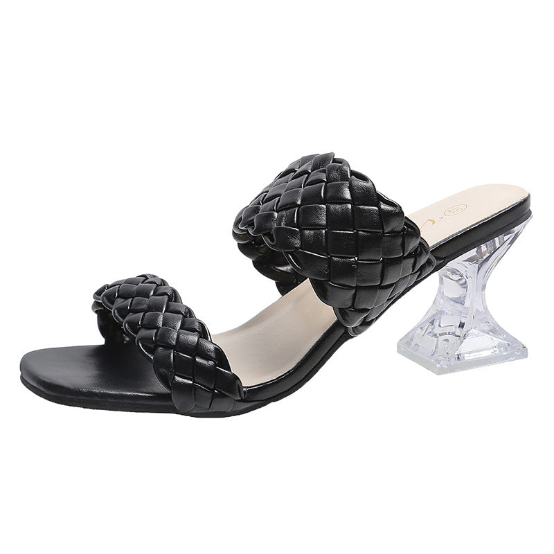 Women's woven double strap sandals with sculpted heel Mune Fashion