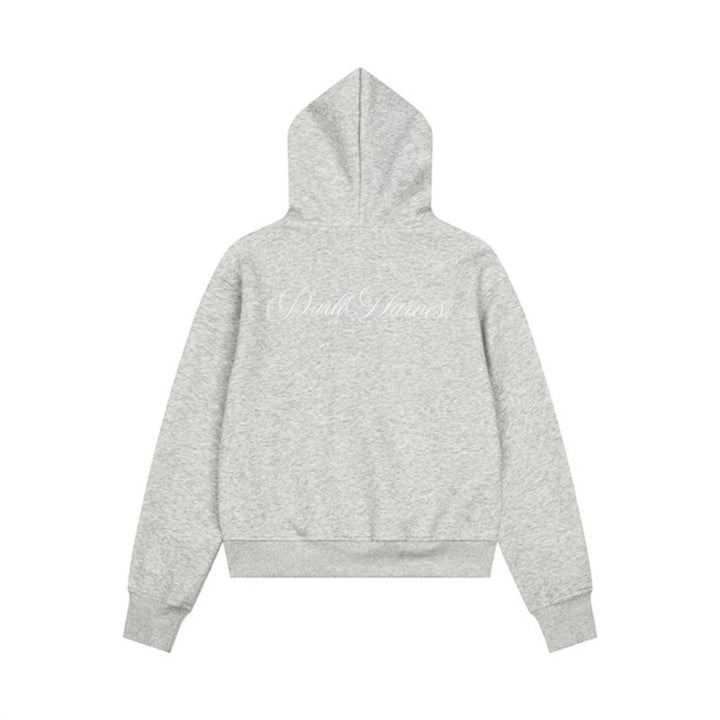 Women's hooded sweatshirt jacket with full-length zipper, decorative cord eyelet detailing and military detail Mune Fashion