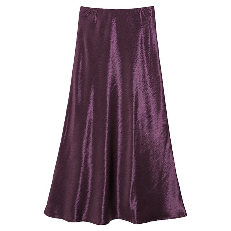 Women's elegant satin midi skirt with A-line and seamless waistband Mune Fashion