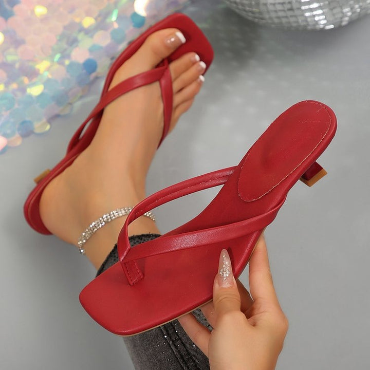 Women's leopard print thong sandals with short block heel and square toe Mune Fashion