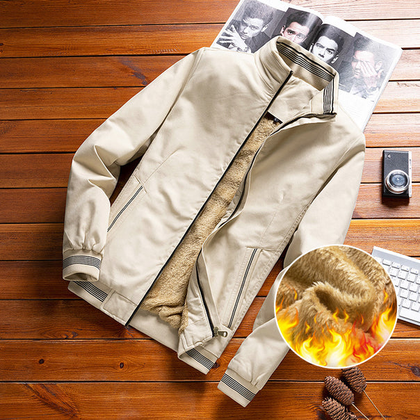 Men's Padded Bomber Jacket with Teddy Fleece Lining and Stand-Up Collar Mune Fashion