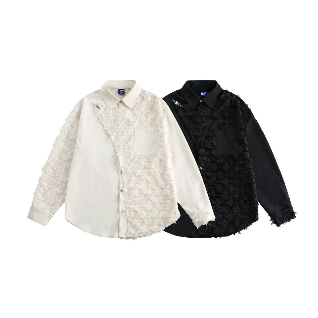 Women's blouse overshirt with fluffy fringe texture and Kent collar Mune Fashion