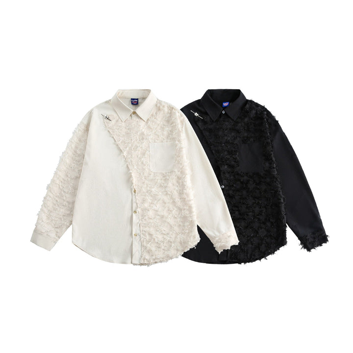 Women's blouse overshirt with fluffy fringe texture and Kent collar Mune Fashion