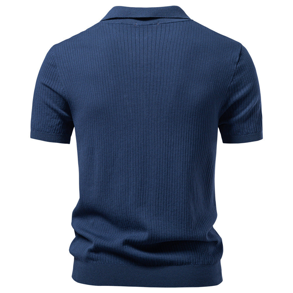 Men's fine ribbed short-sleeve polo shirt with open Kent collar Mune Fashion