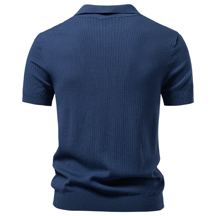 Men's fine ribbed short-sleeve polo shirt with open Kent collar Mune Fashion