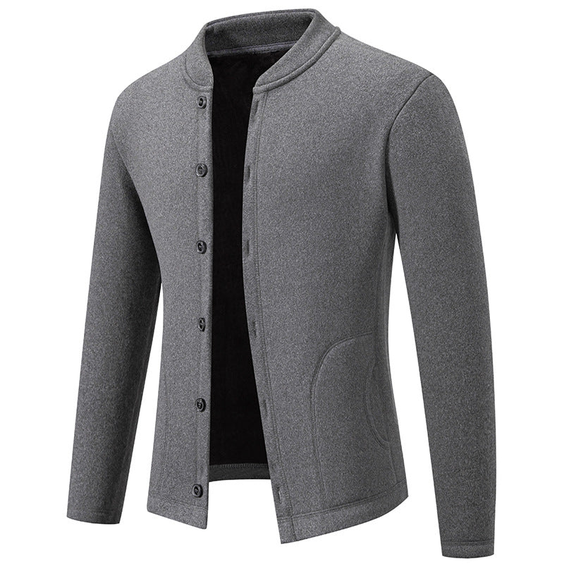 Men's Stand Collar Cardigan with Button Placket and Lightweight Wool Blend Mune Fashion