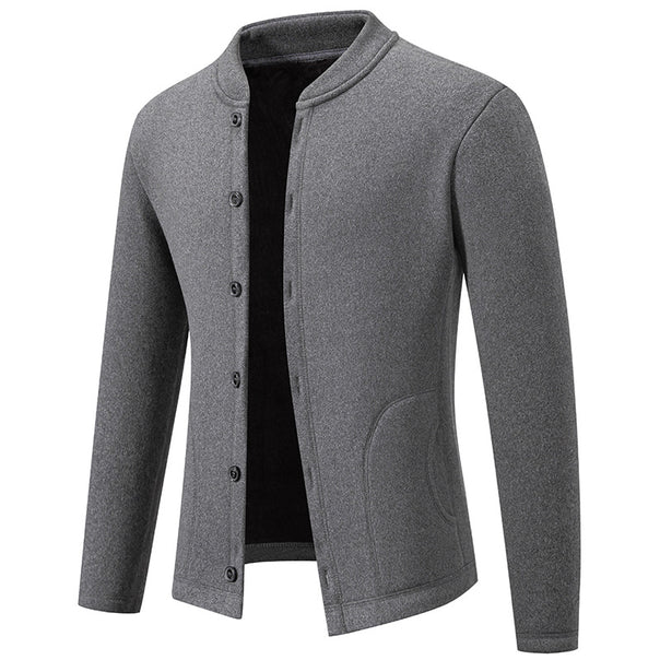 Men's Stand Collar Cardigan with Button Placket and Lightweight Wool Blend Mune Fashion
