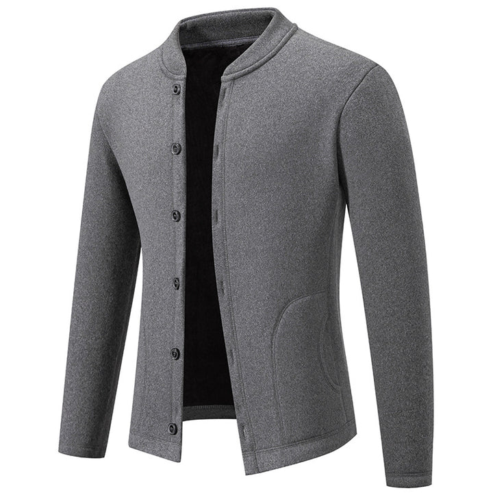 Men's Stand Collar Cardigan with Button Placket and Lightweight Wool Blend Mune Fashion
