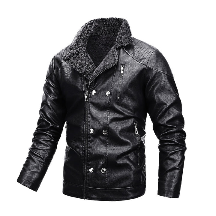 Men's Aviator Leather Look Blouson with Sherpa Collar and Asymmetric Double Zipper Mune Fashion