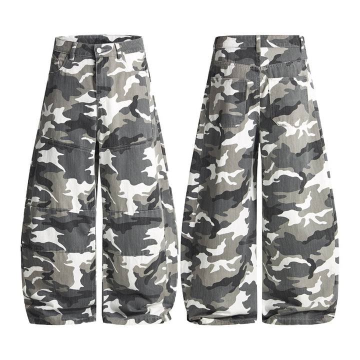 Men's Extra Wide Cargo Pants in Palazzo Cut with Camouflage Print Mune Fashion