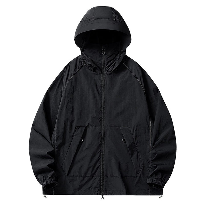 Men's lightweight wind and water-repellent hooded jacket with mesh lining, raglan sleeves & adjustable hem Mune Fashion