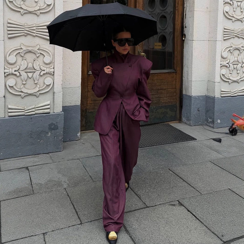 Women Asymmetrical fitted blazer with striking shoulder pads Mune Fashion