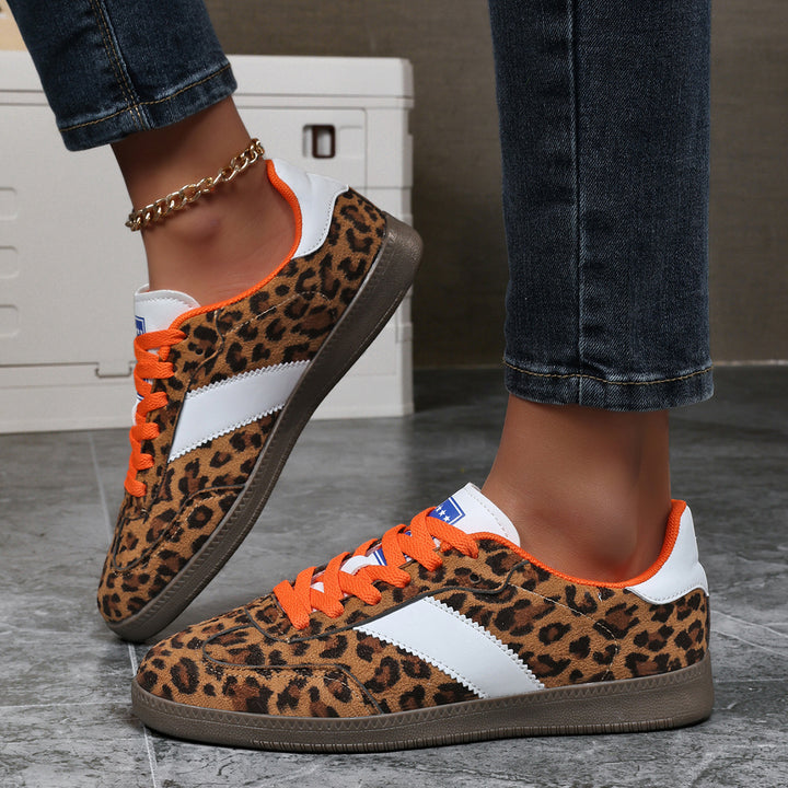Ladies Leopard Print Suede Look Sneakers with Ergonomic Padded Sole and Non-Slip Rubber Sole Mune Fashion