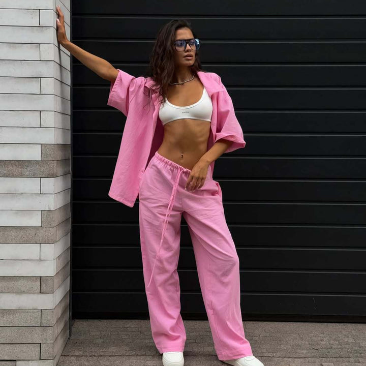 Women's Wide Lounge Pants with Elastic Drawstring Waist and Flowing Palazzo Cut Mune Fashion